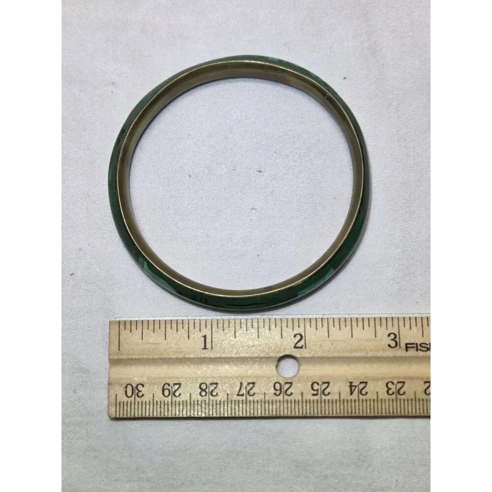 Bangle Bracelet Women OS Green Malachite Brass Inlay Vintage Boho Jewelry Earthy